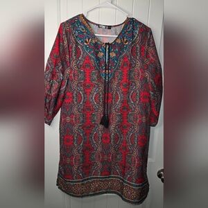 Urban Coco Bohemian Red Paisley Women's Mini Dress With Half Sleeves Medium